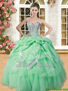 Cheap Spring Green Ball Gowns Beading and Pick Ups Quinceanera Gown Lace Up Organza Sleeveless Floor Length