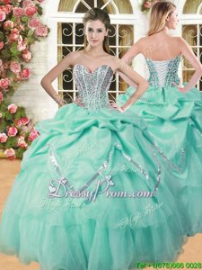 Hot Selling Floor Length Lace Up Quinceanera Dresses Apple Green and In forMilitary Ball and Sweet 16 and Quinceanera withBeading and Pick Ups