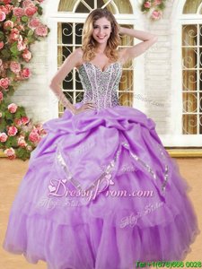 Best Selling Lilac Sweetheart Neckline Beading and Pick Ups Quinceanera Gown Sleeveless Lace Up