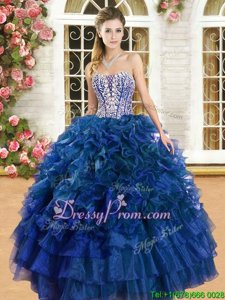 Ideal Beading and Ruffles and Ruffled Layers Quinceanera Dresses Royal Blue Lace Up Sleeveless Floor Length