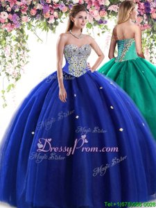 Shining Royal Blue Sweetheart Neckline Beading Sweet 16 Dress Sleeveless Lace Up