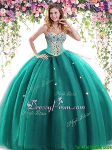 Colorful Turquoise Sleeveless Floor Length Beading Lace Up Quinceanera Dresses