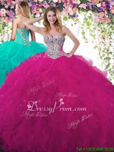 Modest Spring and Summer and Fall and Winter Tulle Sleeveless Floor Length Sweet 16 Quinceanera Dress andBeading and Ruffles