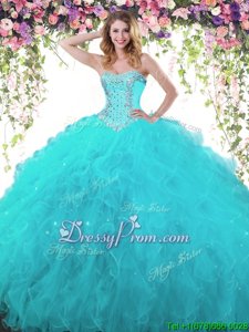 Stunning Sweetheart Sleeveless Organza and Tulle Ball Gown Prom Dress Beading and Ruffles Lace Up