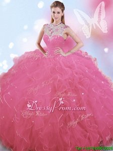 Superior Rose Pink Zipper Quinceanera Dresses Beading Sleeveless Floor Length
