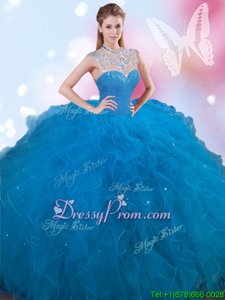 Stylish Sleeveless Lace Up Floor Length Beading 15th Birthday Dress