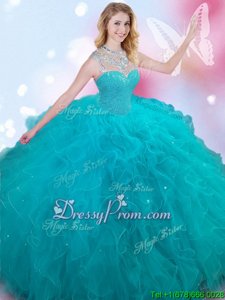 Popular Sleeveless Lace Up Floor Length Beading Sweet 16 Quinceanera Dress