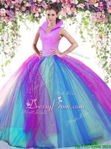 Tulle High-neck Sleeveless Backless Beading Vestidos de Quinceanera inMulti-color