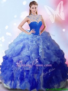 Perfect Multi-color Tulle Zipper Sweet 16 Quinceanera Dress Sleeveless Floor Length Beading and Ruffles