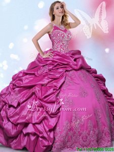 Fuchsia Sleeveless Beading and Lace and Appliques and Pick Ups Floor Length Quinceanera Dress