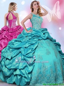 Admirable Spring and Summer and Fall and Winter Taffeta Sleeveless Floor Length Quince Ball Gowns andBeading and Lace and Appliques and Pick Ups