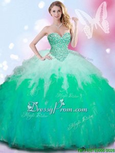 Sleeveless Floor Length Beading and Ruffles Lace Up Sweet 16 Dress with Multi-color