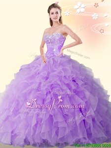 Elegant Eggplant Purple Sleeveless Organza Lace Up Sweet 16 Quinceanera Dress forMilitary Ball and Sweet 16 and Quinceanera
