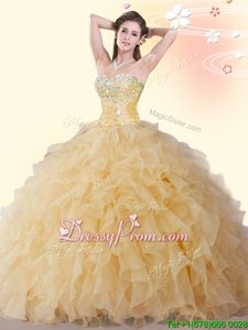 Hot Sale Ball Gowns Ball Gown Prom Dress Gold Sweetheart Organza Sleeveless Floor Length Lace Up