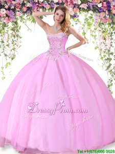 Simple Rose Pink Sweetheart Lace Up Beading 15 Quinceanera Dress Sleeveless