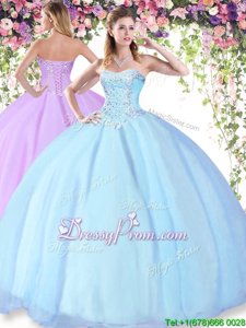 Traditional Beading Quinceanera Dress Baby Blue Lace Up Sleeveless Floor Length