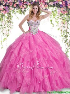 Fabulous Floor Length Hot Pink Sweet 16 Dress Sweetheart Sleeveless Lace Up