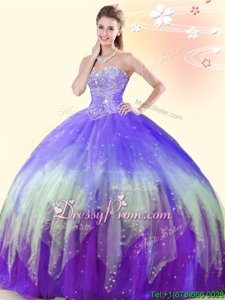 Custom Design Beading Quinceanera Dresses Multi-color Lace Up Sleeveless Floor Length