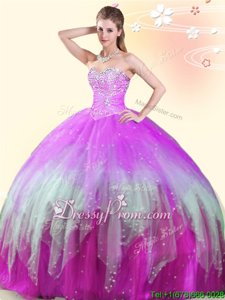 Exceptional Multi-color Ball Gowns Beading Quinceanera Gown Lace Up Tulle Sleeveless Floor Length