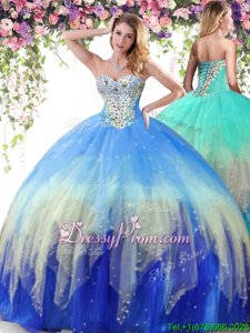 Captivating Multi-color Sweetheart Neckline Beading Ball Gown Prom Dress Sleeveless Lace Up