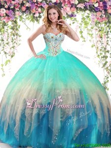 Best Multi-color Lace Up Sweetheart Beading Vestidos de Quinceanera Tulle Sleeveless