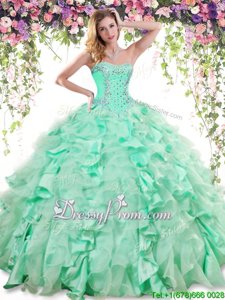 New Arrival Sleeveless Organza and Taffeta Floor Length Lace Up Quinceanera Dress inApple Green forSpring and Summer and Fall and Winter withBeading and Ruffles
