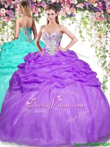 Exquisite Ball Gowns Quinceanera Gown Eggplant Purple Sweetheart Organza Sleeveless Floor Length Lace Up