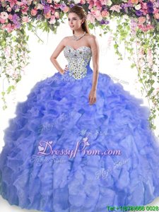 Low Price Floor Length Lace Up Quince Ball Gowns Lavender and In forMilitary Ball and Sweet 16 and Quinceanera withBeading and Ruffles