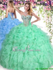 Custom Designed Sleeveless Beading and Ruffles Lace Up Quinceanera Gowns