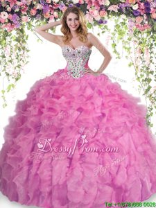 Fine Baby Pink Sleeveless Beading and Ruffles Floor Length Quinceanera Dresses