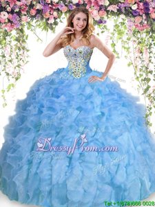 Most Popular Floor Length Ball Gowns Sleeveless Baby Blue Sweet 16 Quinceanera Dress Lace Up