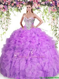 Vintage Lilac Sweetheart Lace Up Beading and Ruffles 15 Quinceanera Dress Sleeveless