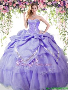 Suitable Floor Length Lavender 15th Birthday Dress Sweetheart Sleeveless Lace Up