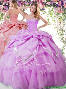 Decent Lilac Sweetheart Neckline Beading and Pick Ups Quinceanera Gown Sleeveless Lace Up