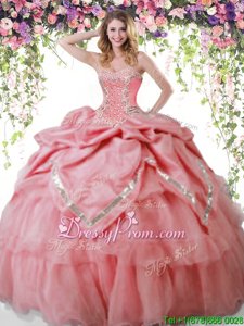 Nice Spring and Summer and Fall and Winter Organza and Taffeta Sleeveless Floor Length Quinceanera Gowns andBeading and Pick Ups