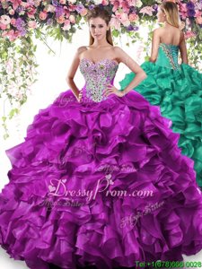 Dark Purple Sleeveless Organza Lace Up Sweet 16 Dresses forMilitary Ball and Sweet 16 and Quinceanera
