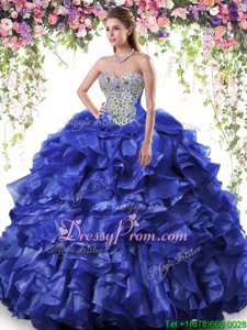Custom Made Sweetheart Sleeveless Lace Up 15 Quinceanera Dress Royal Blue Organza