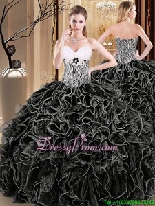 Sleeveless Lace Up Floor Length Ruffles and Pattern Sweet 16 Quinceanera Dress