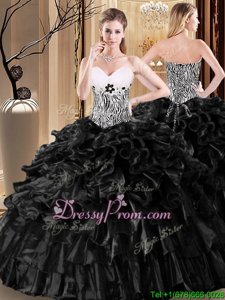 Attractive Spring and Summer and Fall and Winter Organza Sleeveless Floor Length Quinceanera Gown andRuffles and Pattern