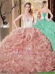 Champagne Sleeveless Embroidery and Ruffles Floor Length 15 Quinceanera Dress