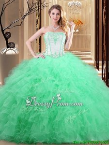 Romantic White and Spring Green Sleeveless Floor Length Embroidery Lace Up Sweet 16 Quinceanera Dress