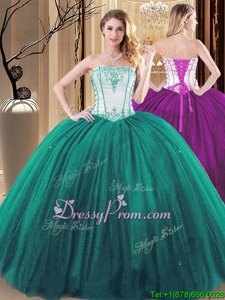 Floor Length Green and Olive Green Sweet 16 Dress Strapless Sleeveless Lace Up