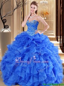 Designer Sweetheart Sleeveless Sweet 16 Quinceanera Dress Floor Length Beading and Ruffles Royal Blue Tulle