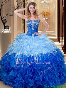 Super Floor Length Multi-color and Blue And White Quince Ball Gowns Sweetheart Sleeveless Lace Up