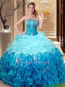 Beautiful Multi-color Lace Up Ball Gown Prom Dress Embroidery and Ruffles Sleeveless Floor Length