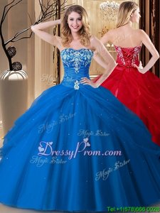 Best Selling Royal Blue Sleeveless Embroidery Floor Length 15 Quinceanera Dress