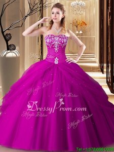 New Arrival Hot Pink Sleeveless Tulle Lace Up Quinceanera Dresses forMilitary Ball and Sweet 16 and Quinceanera