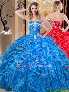 Fabulous Sleeveless Embroidery and Ruffles Lace Up Sweet 16 Dress