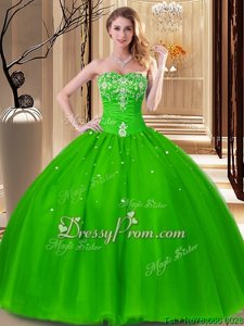 Fantastic Spring Green Sleeveless Floor Length Beading and Embroidery Lace Up Sweet 16 Quinceanera Dress