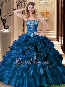 Classical Floor Length Lace Up Ball Gown Prom Dress Royal Blue and In forMilitary Ball and Sweet 16 and Quinceanera withEmbroidery and Ruffles